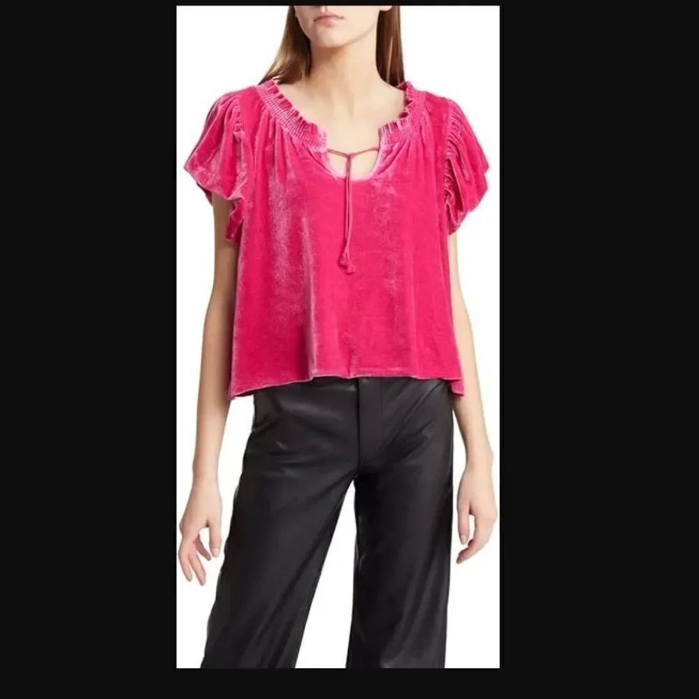 NWT Free People Terese Velvet Top in Pink Phenom | size XS